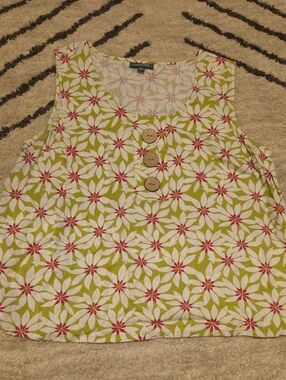 ModCloth White Floral Top with Green and Pink Accents